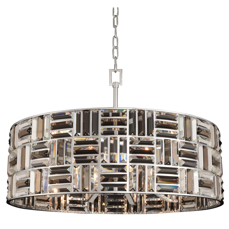 Chrome Crystal Drum 8-Light Pendant Chandelier