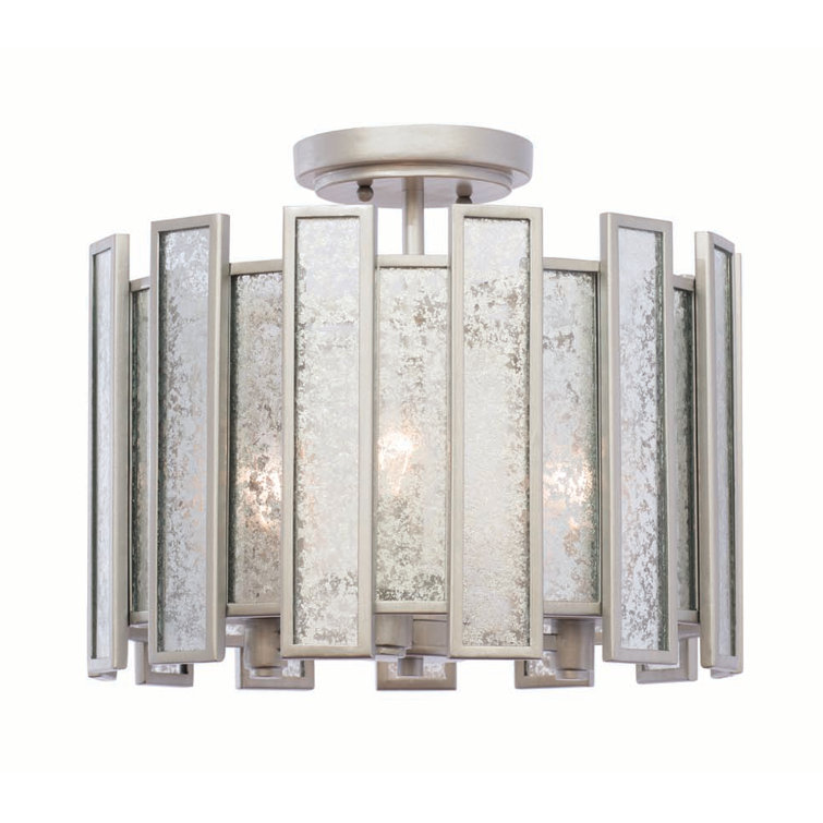 Tarnished Silver Glass Semi Flush Mount Ceiling Light