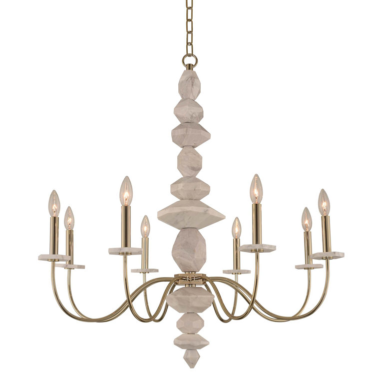 Champagne Gold and White Marble 8-Light Minimalist Chandelier