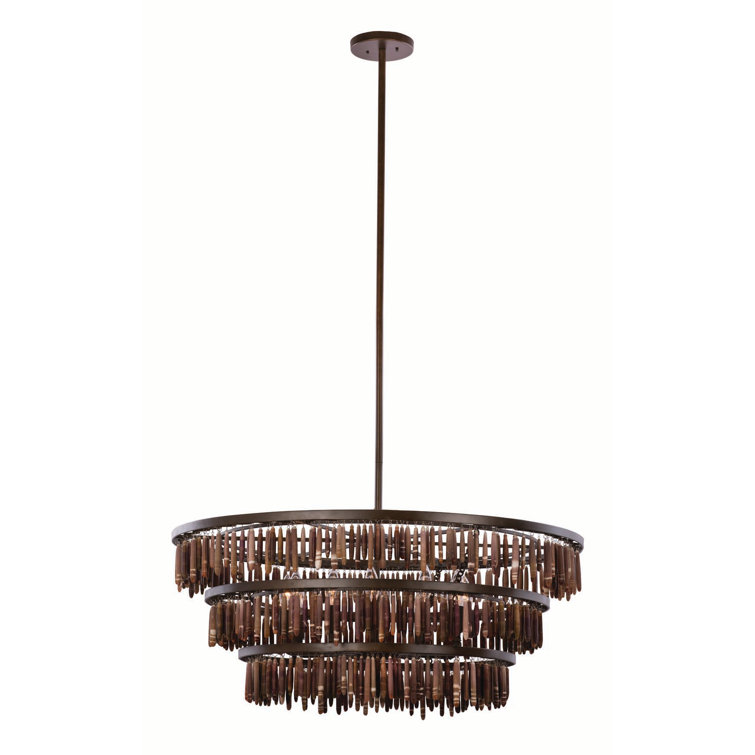 Large Brownstone Tiered Chandelier with Candelabra Bulbs