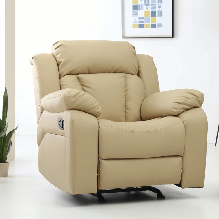Beige Faux Leather Contemporary Rocker Recliner with Tufted Back