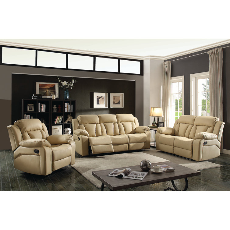 Beige Faux Leather Contemporary Rocker Recliner with Tufted Back