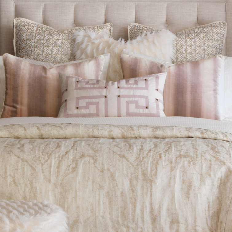 Ivory and Blush Embroidered Rectangular Lumbar Pillow