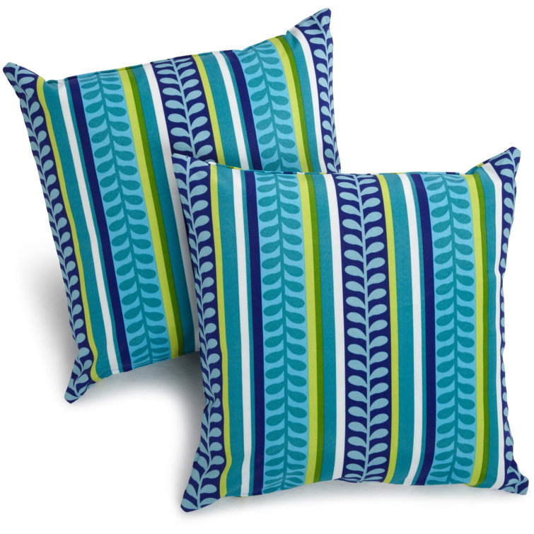 Pike Azure Striped Outdoor Reversible Polyester Throw Pillow Set
