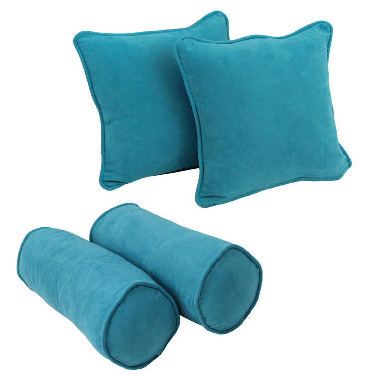 Aqua Blue Microsuede Throw and Bolster Pillow Set