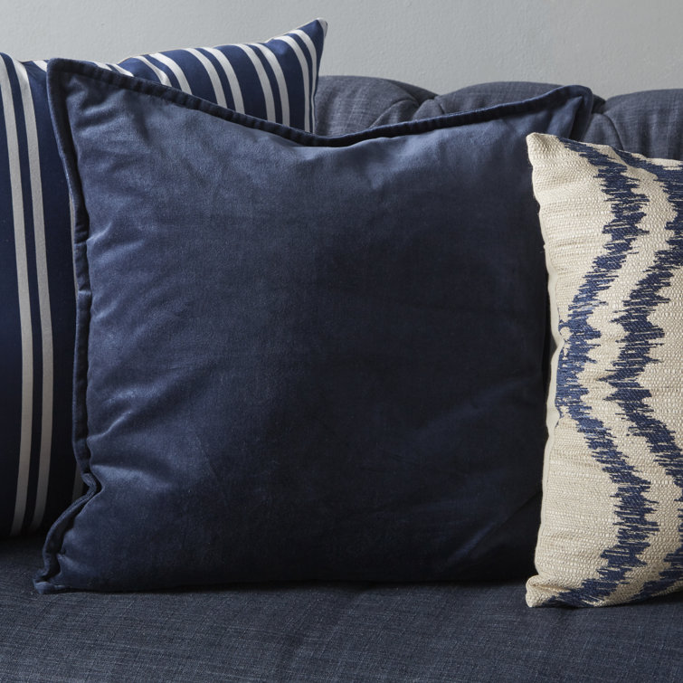 Edgar Blue Velvet-Like 18'' Square Cotton Throw Pillow