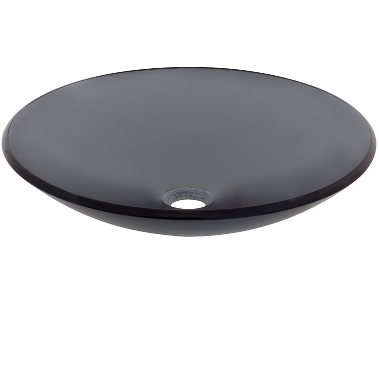 Gray 18'' Round Glass Above-Counter Bathroom Sink
