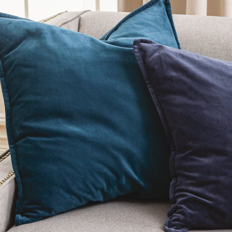 Teal Velvet-Like Cotton Square Throw Pillow with Flanged Edges