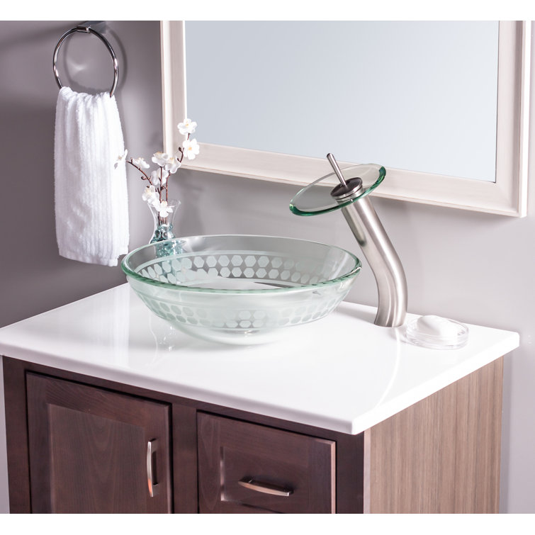 Brushed Nickel and Clear Glass Waterfall Vessel Faucet