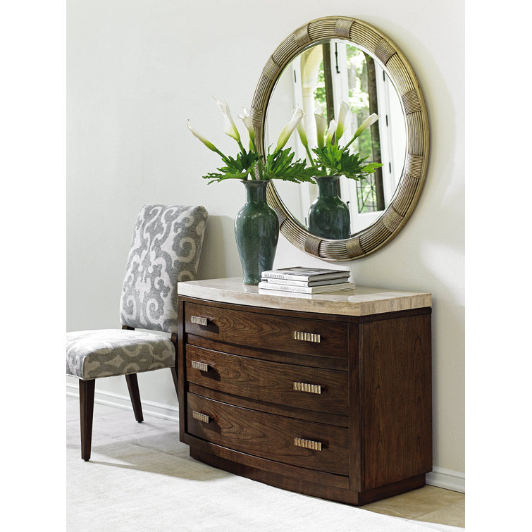 Transitional Beverly Round Wood & Silver Leaf Dresser Mirror 42.5"