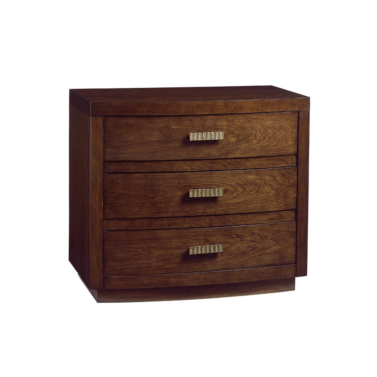 Transitional 3-Drawer Convex Front Nightstand in Brown