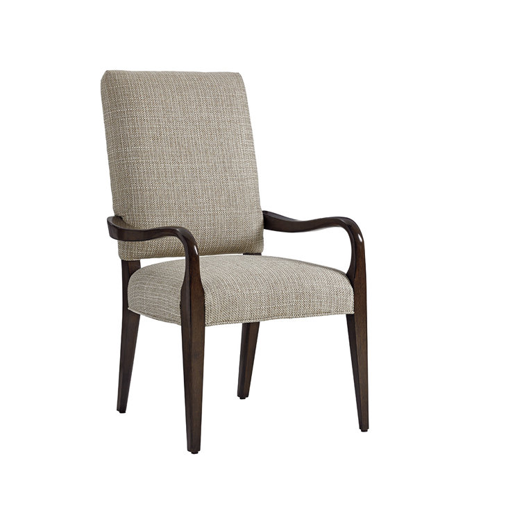 Gray Transitional Wood Upholstered Arm Chair