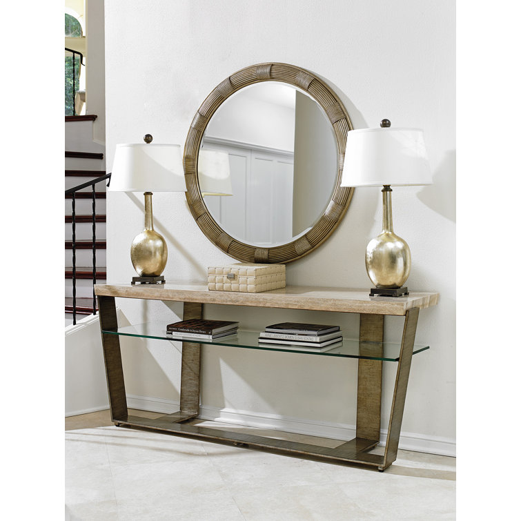Transitional Beverly Round Wood & Silver Leaf Dresser Mirror 42.5"