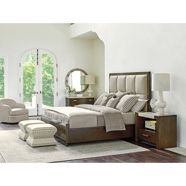 Casa Del Mar Contemporary Queen Upholstered Bed in Mocha Microfiber