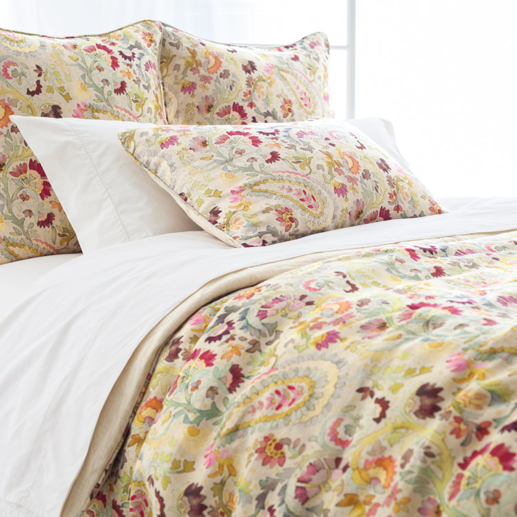 Ines Full/Queen Yellow Linen Paisley Duvet Cover