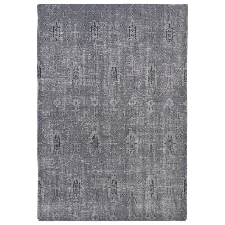 Gray Hand-Knotted Wool Rectangular Area Rug 6x9