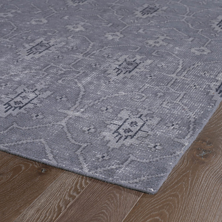 Gray Hand-Knotted Wool Rectangular Area Rug 6x9