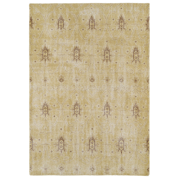 Gold Hand-Knotted Wool 9' x 12' Vintage Rug