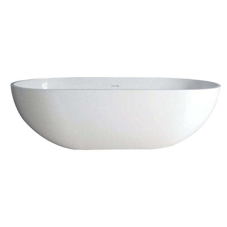 Matte White 70-Inch Oval Freestanding Acrylic Bathtub