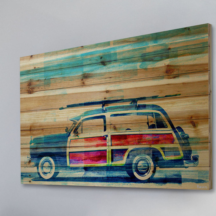 Surf Day Natural Pine Wood Landscape Wall Art