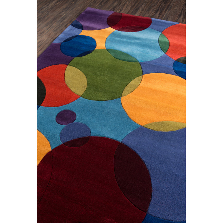 Hand-Tufted Multicolor Wool Round Geometric Rug