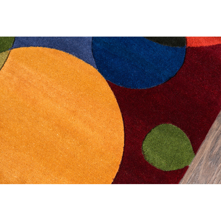 Hand-Tufted Multicolor Wool Round Geometric Rug