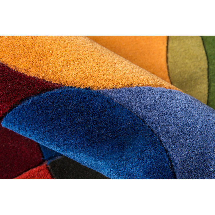 Hand-Tufted Multicolor Wool Round Geometric Rug