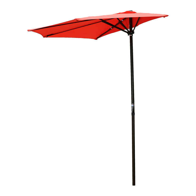 Tangerine Dream Half Market Umbrella with Dark Brown Aluminum Pole