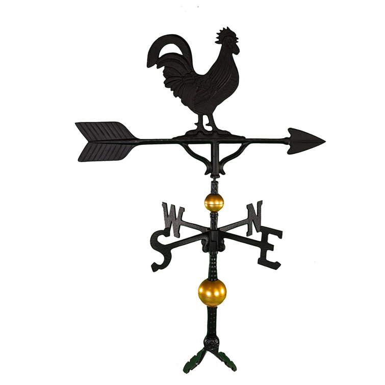 Deluxe Black Aluminum Rooster Weathervane with Gold Accents