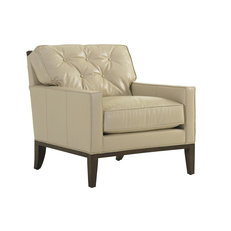 Park Fernhill Tufted Beige Leather Accent Chair with Walnut Base