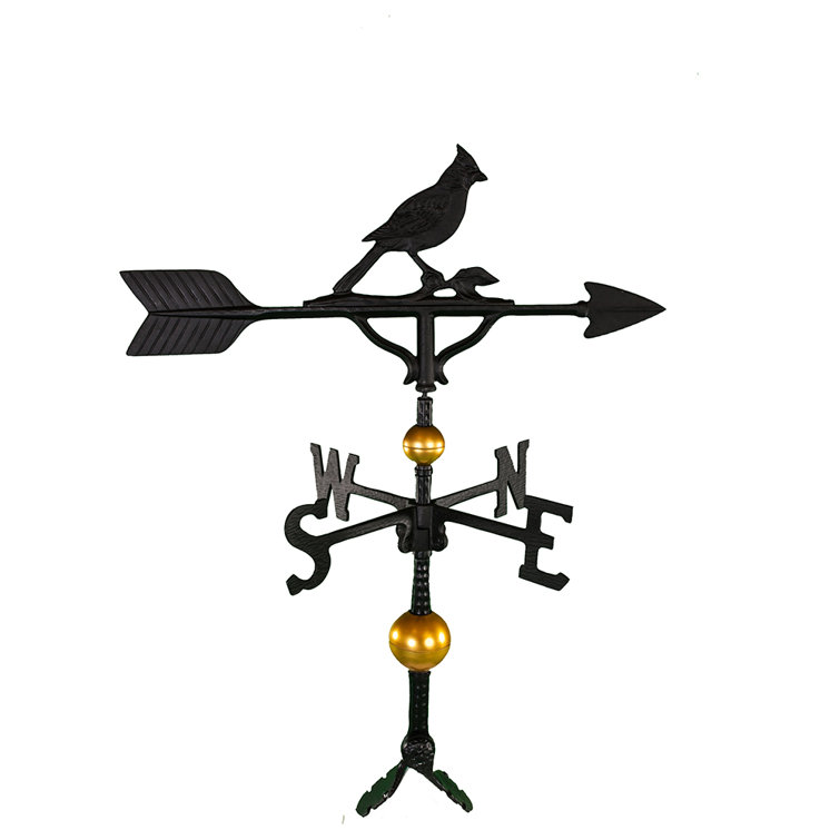 32-Inch Black and Gold Aluminum Cardinal Weathervane