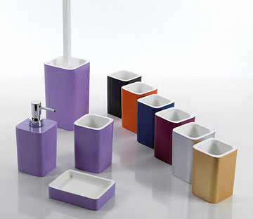 Contemporary Orange Resin Toilet Brush and Holder Set