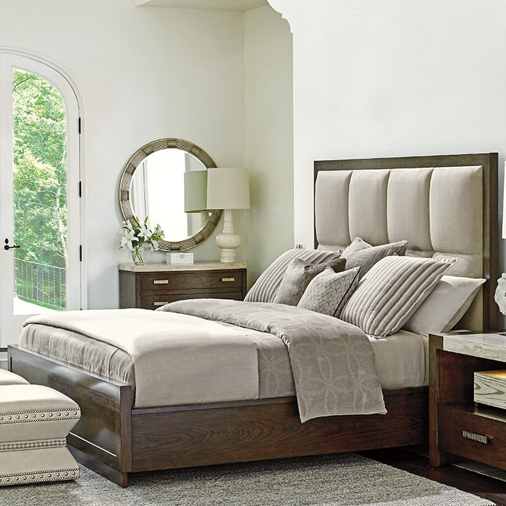Casa Del Mar Contemporary Queen Upholstered Bed in Mocha Microfiber