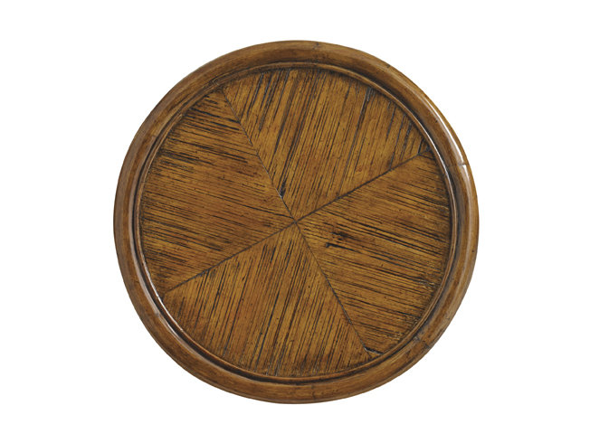 18" Brown Wood Round Accent Table with Woven Rattan Base