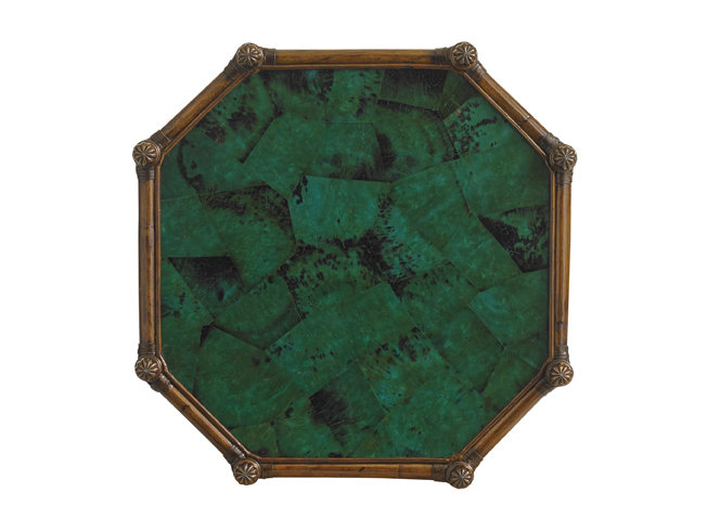 Octagonal Brown Bamboo and Brass End Table with Storage