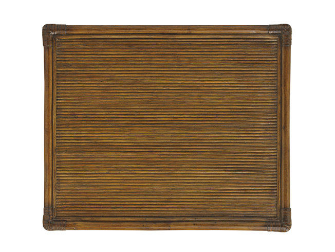 Transitional Brown Wood Chairside Table with Rattan Accents