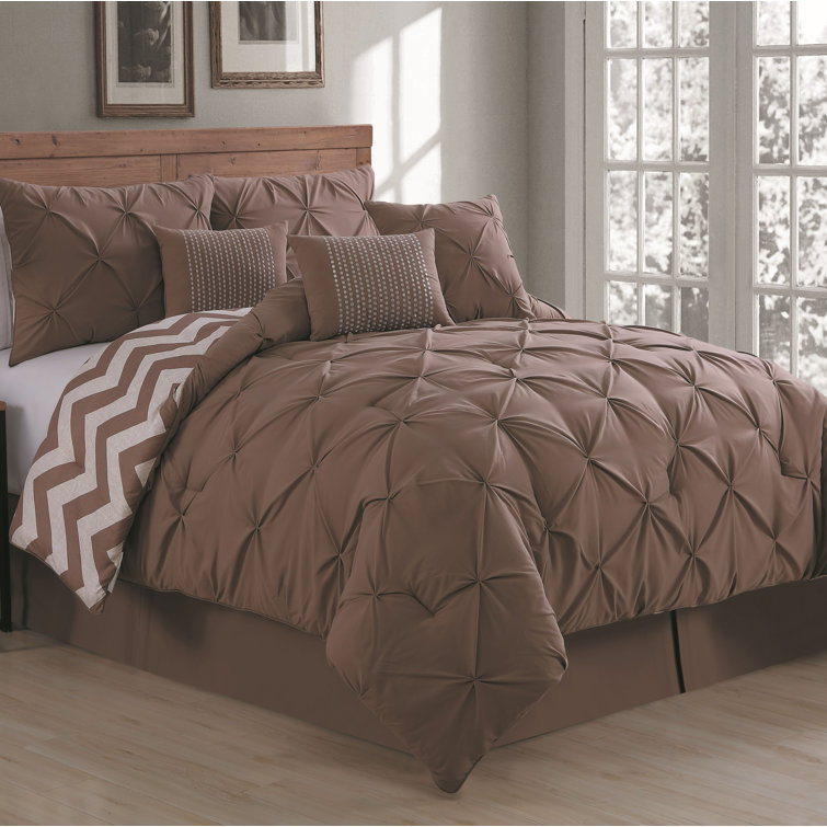 Taupe Twin Reversible Microfiber Comforter Set with Chevron Pattern