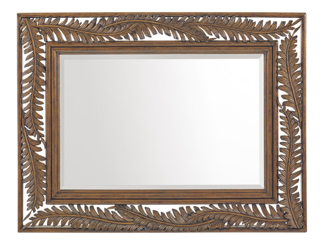 Transitional Brown Wood and Leather Rectangular Mirror