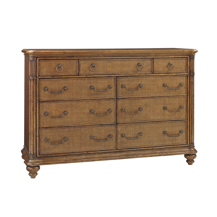 Brown Traditional Double Dresser with Nine Drawers