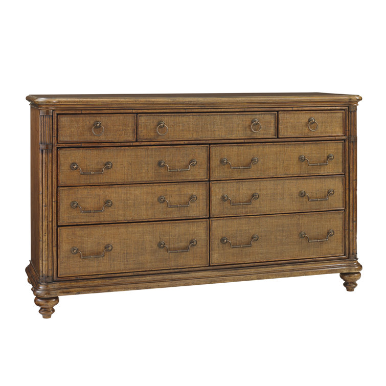 Brown Woven Raffia 9-Drawer Traditional Dresser