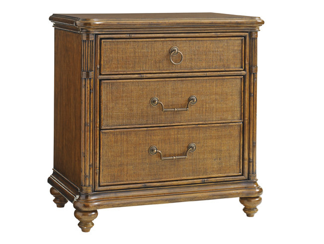 Bali Hai Sojourn 3-Drawer Nightstand in Warm Brown with Rattan Accents