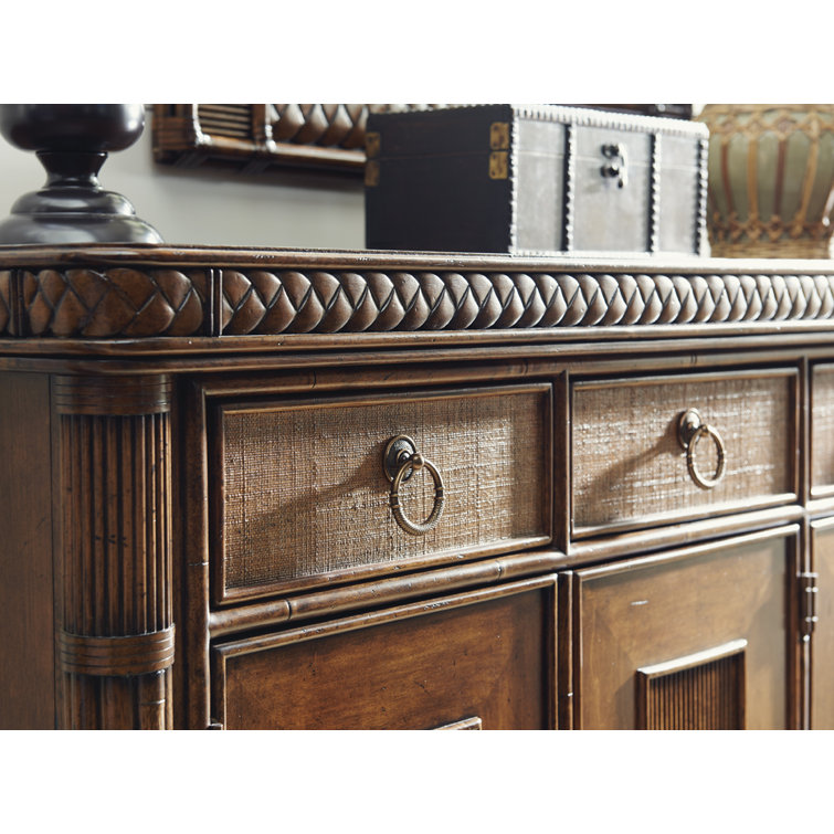 Bali Hai 72'' Brown Rattan and Bamboo Buffet with Leather Accents