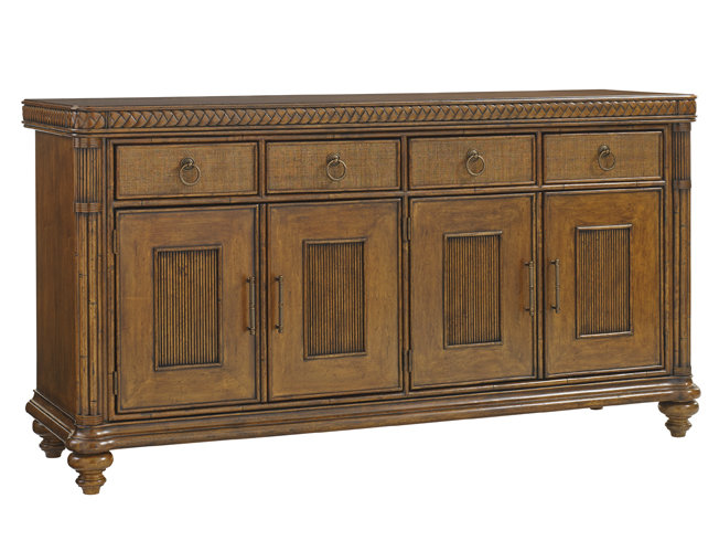Bali Hai 72'' Brown Rattan and Bamboo Buffet with Leather Accents