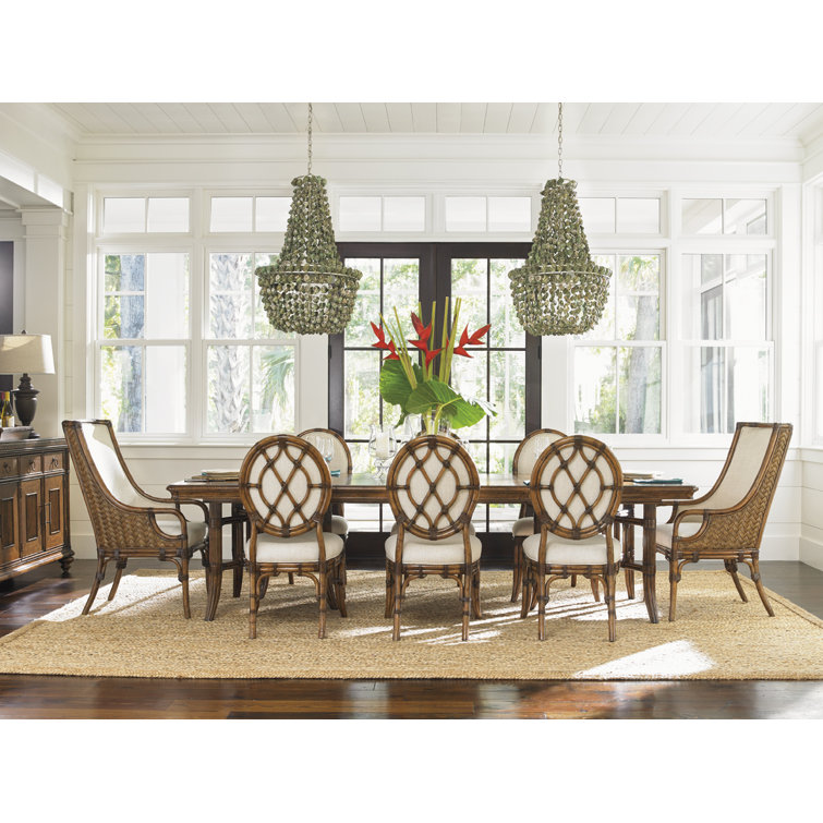 Cream Upholstered Leather and Rattan Side Chair