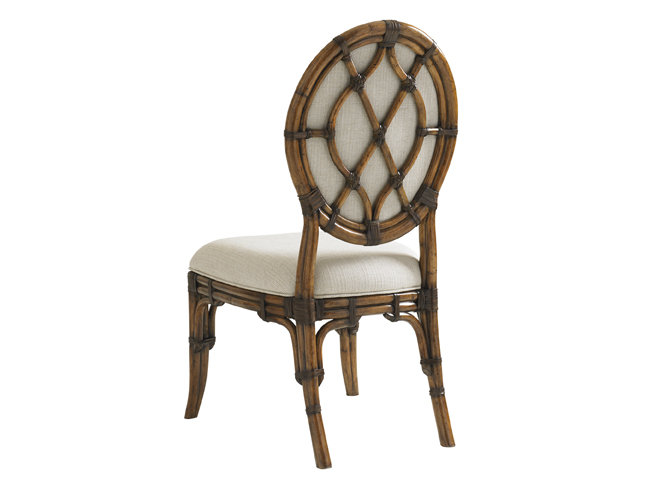 Cream Upholstered Leather and Rattan Side Chair