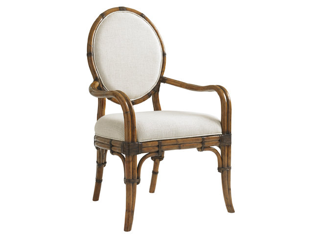 Caribbean Sunset Cream Rattan Transitional Arm Chair