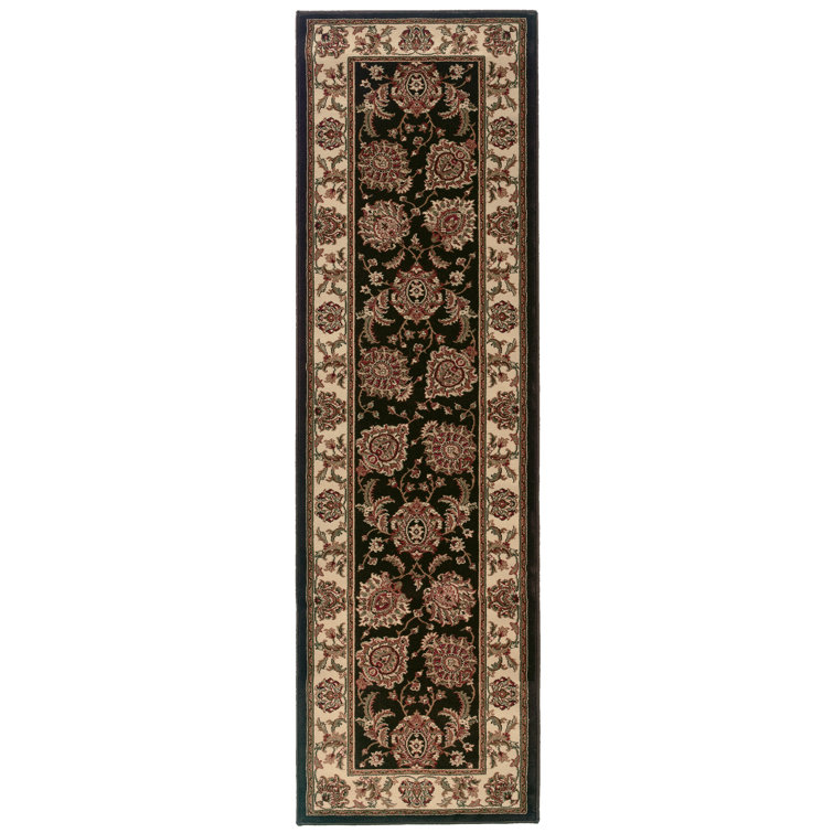 Shelburne Ivory and Brown Synthetic Oriental Runner Rug