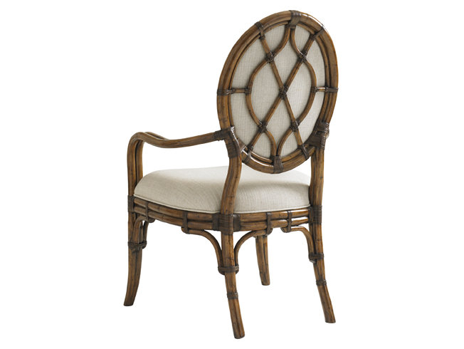Caribbean Sunset Cream Leather & Rattan Oval Back Arm Chair