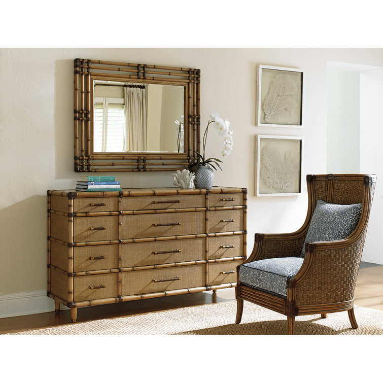 Twin Palms Windward 50.5'' Brown Leather-Wrapped Dresser Mirror