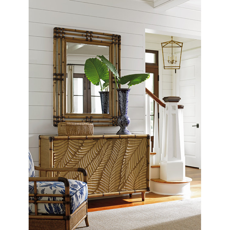 Twin Palms 68" Brown Coastal Woven Raffia 12-Drawer Dresser